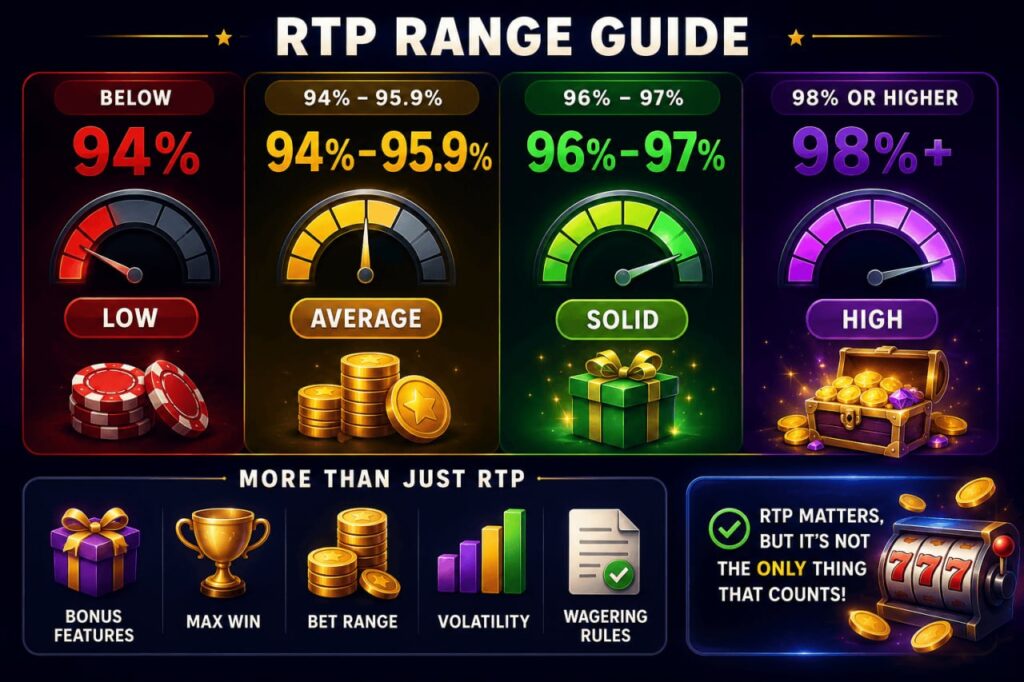 RTP range guide showing slot return percentages